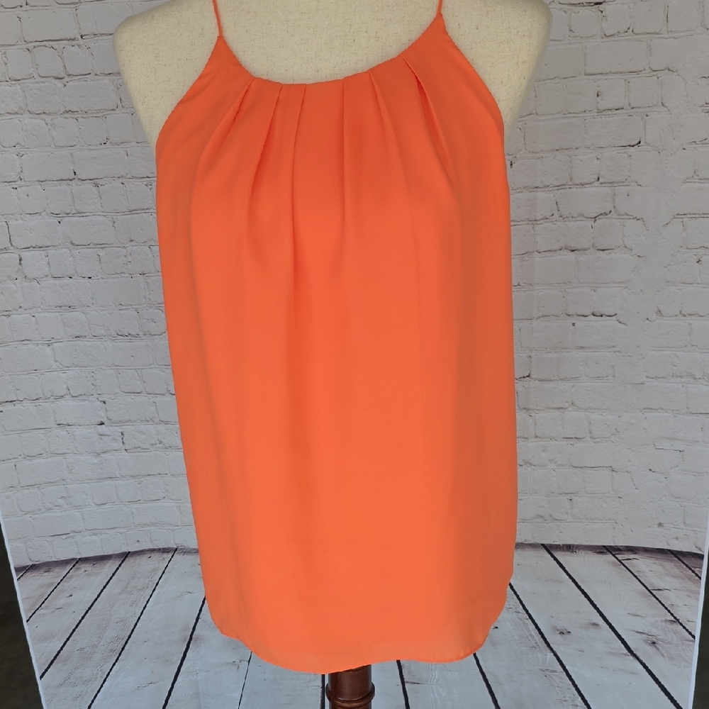 Violet + Claire Vibrant Orange Pleated Halter Neck Blouse - Size S